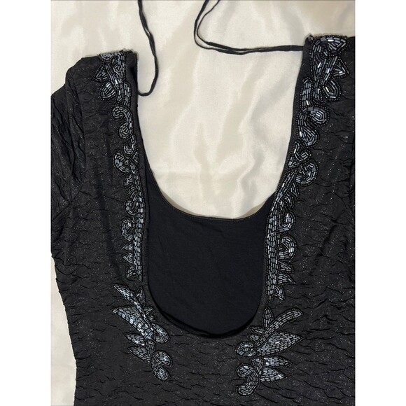 FREE PEOPLE Black Sparkle Sewn Beaded Lined Party Dress Going Out Scoop Back L - Picture 4 of 16